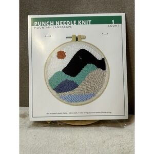 Mountain Scene Needle-Punch Kit Worked Hoop Punch Yarn Needs-U2-Finish Blocking